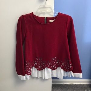 Red top with white ruffle bottom